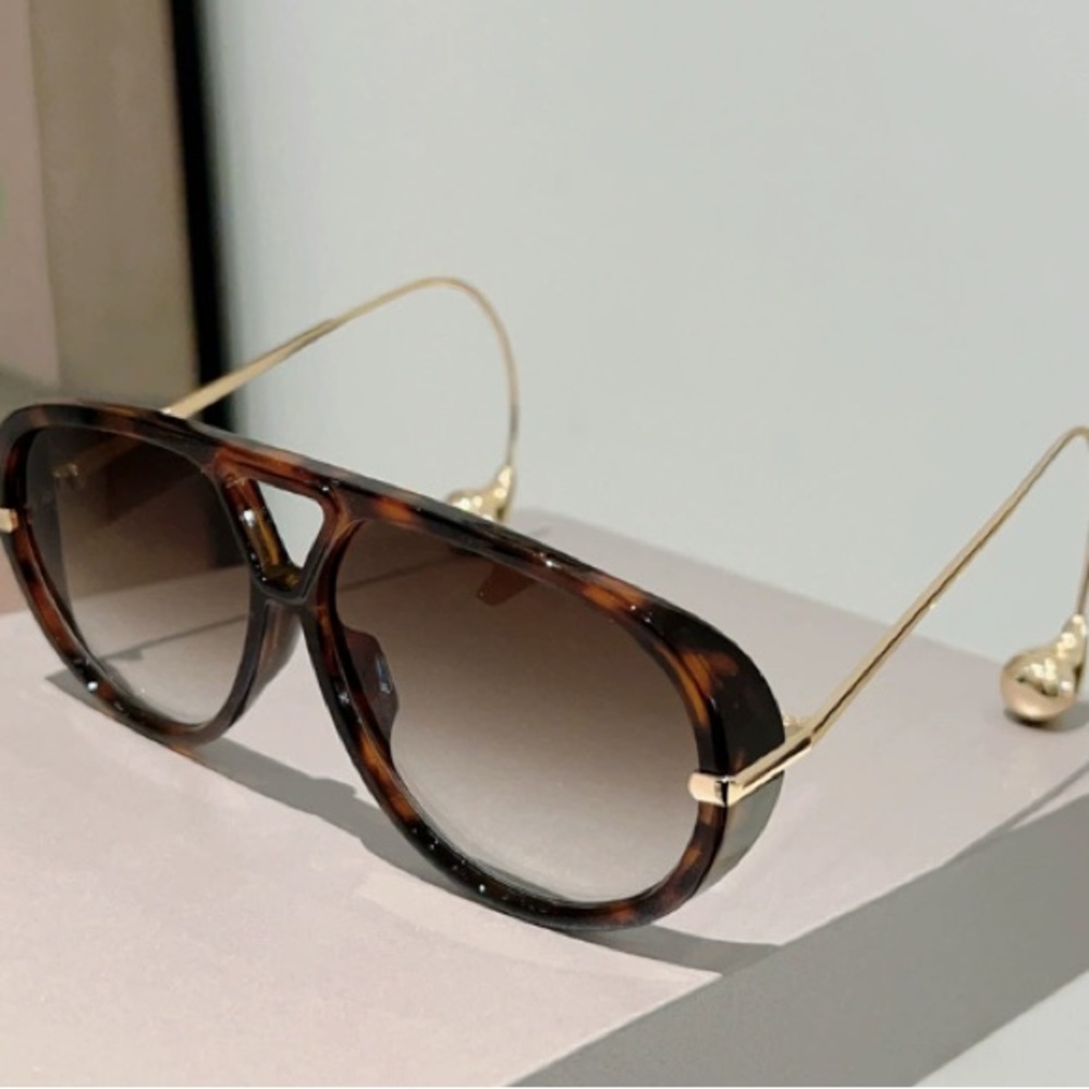 Tortoiseshell Aviator Sunglasses with Gold Temples - Women Accessories